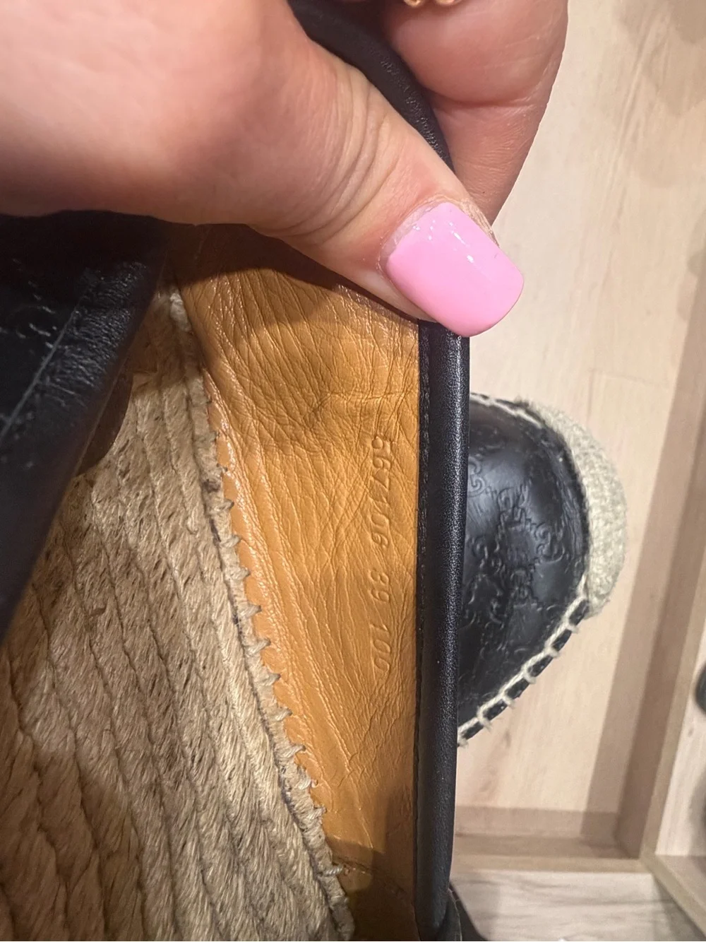 Gucci Black Leather Women's Espadrille Flats